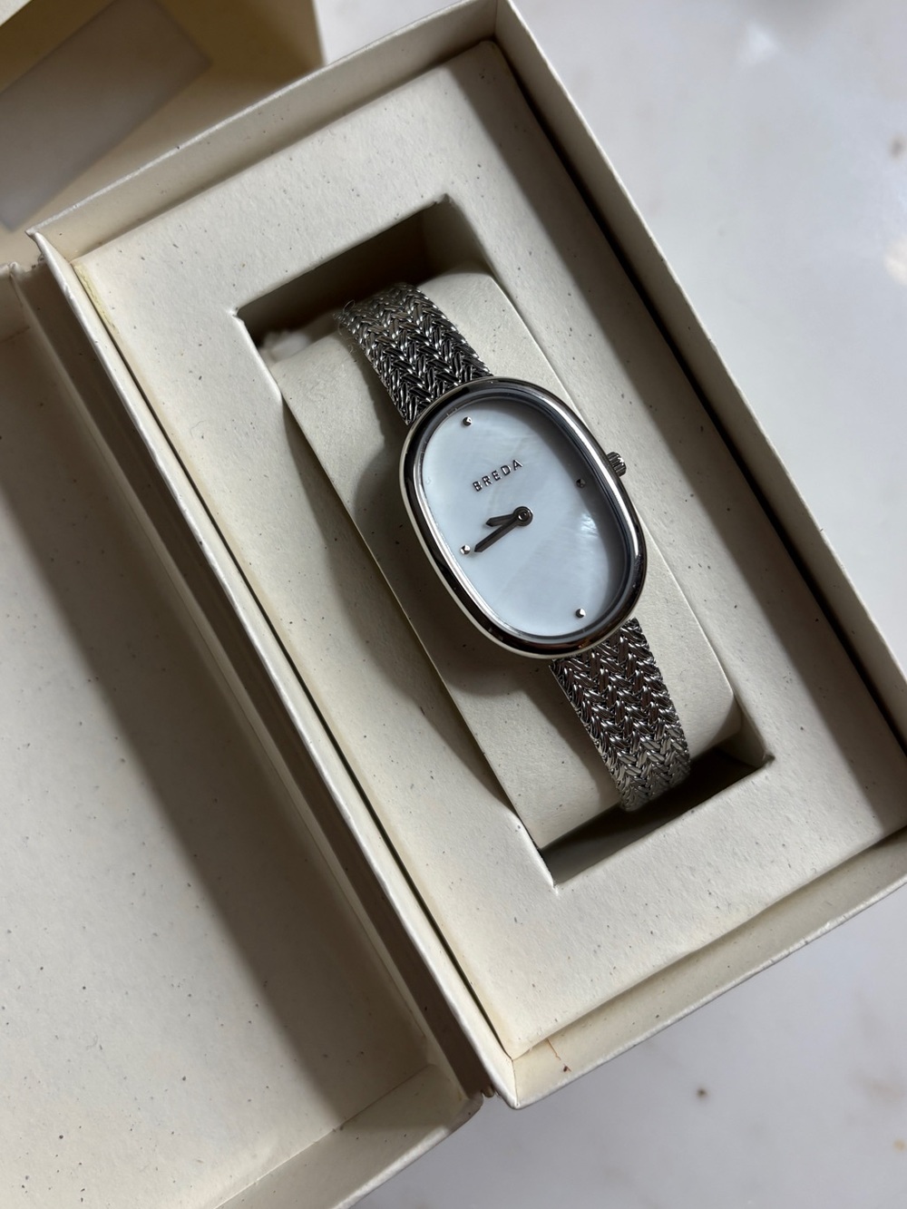 BREDA| JANE TETHERED SILVER MESH BRACELET WATCH